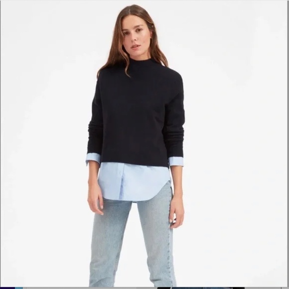 EVERLANE Wool Blend Crop Mockneck Sweater in Black EUC/sz S - Picture 8 of 13